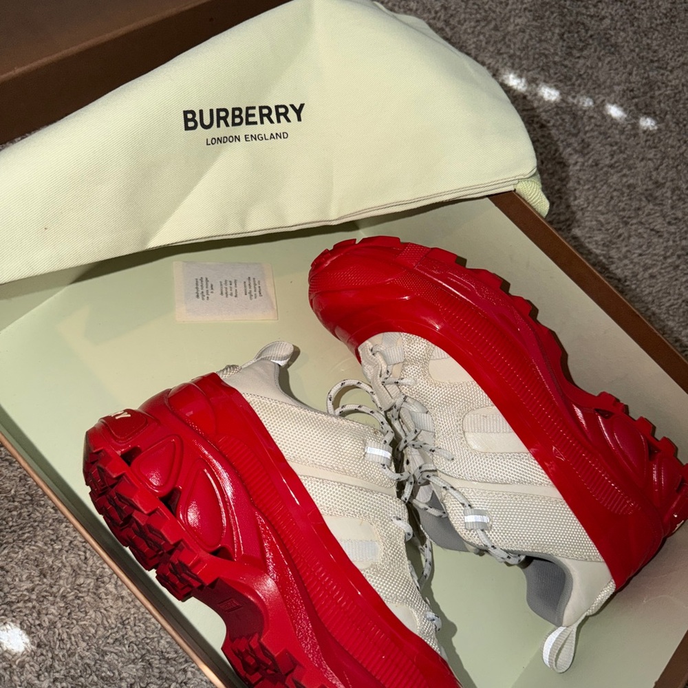 Burberry Kids Cream Upper Red Chunky Sole Sneakers